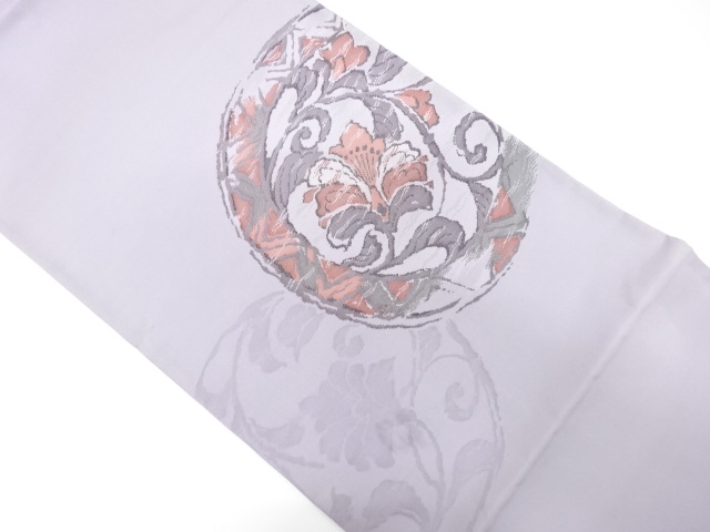 アンティーク　丸に花唐草模様織り出し袋帯（材料）